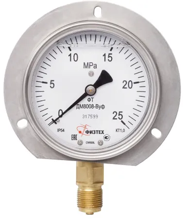 Вакуумметры, мановакуумметры, манометры виброустойчивые ДВ8008-ВУф, ДА8008-ВУф, ДМ8008-ВУф (Диаметр: 100 мм)