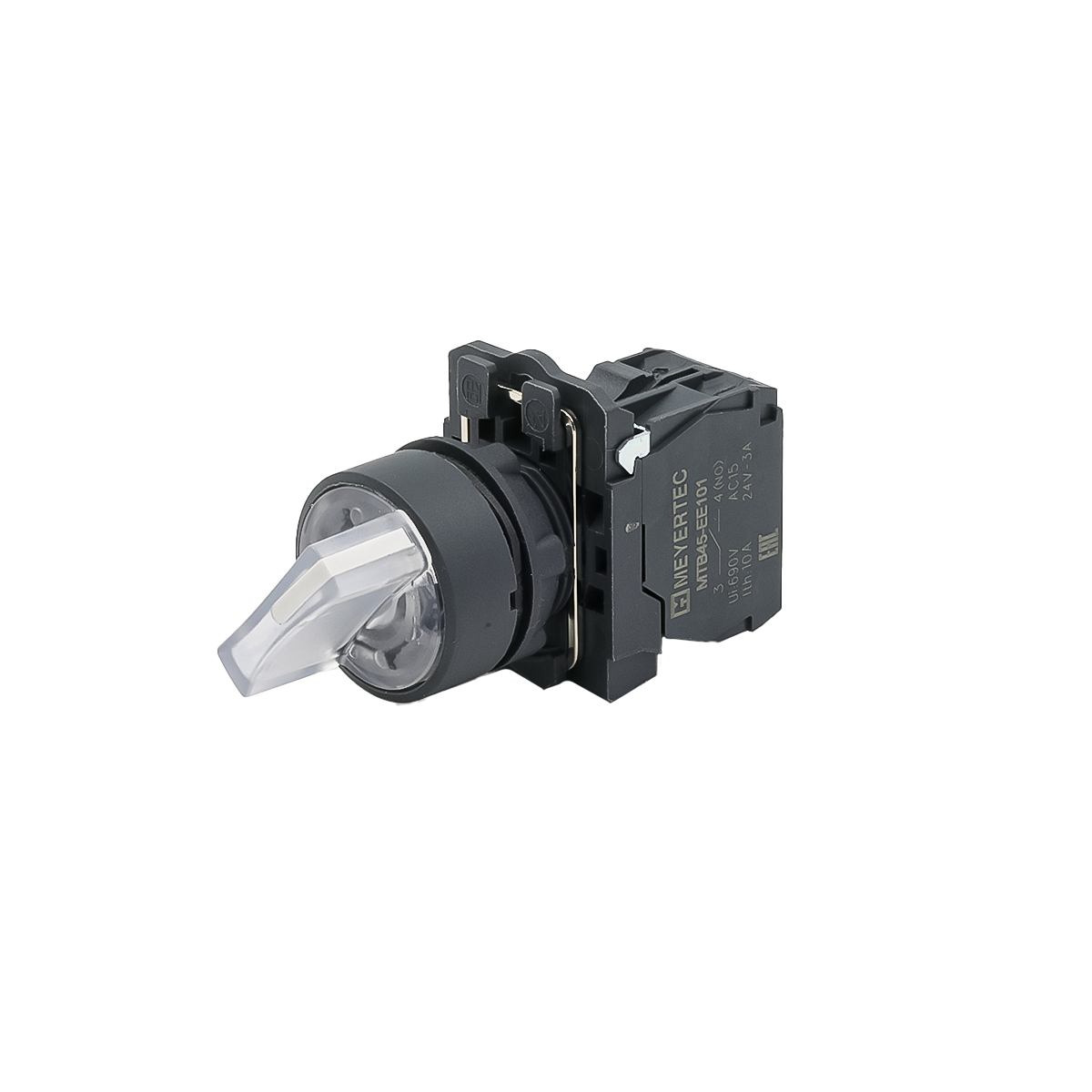 Переключатель  на 3 положения с фиксацией и подсветкой,  белый, 1NO, 220V AC/DC, IP65, пластик