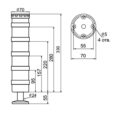 Светосигнальная колонна INNOCONT TL70B-024-RRRR-55