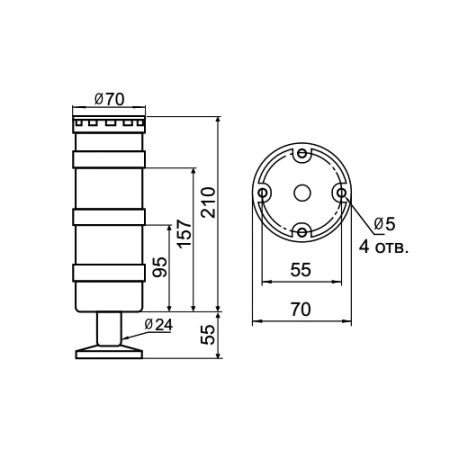 Светосигнальная колонна INNOCONT TL70B-024-RY-55