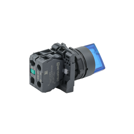 Переключатель  на 2 положения с фиксацией и подсветкой, синий, 1NO, 220V AC/DC, IP65, пластик
