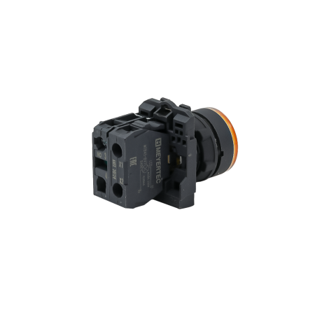 Кнопка желтая с подсветкой, 1NO, 220V AC/DC, IP65, пластик